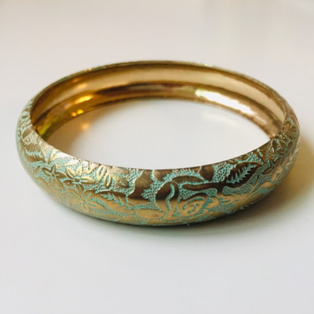 Gold Bangle w/ Rose engraved detailing